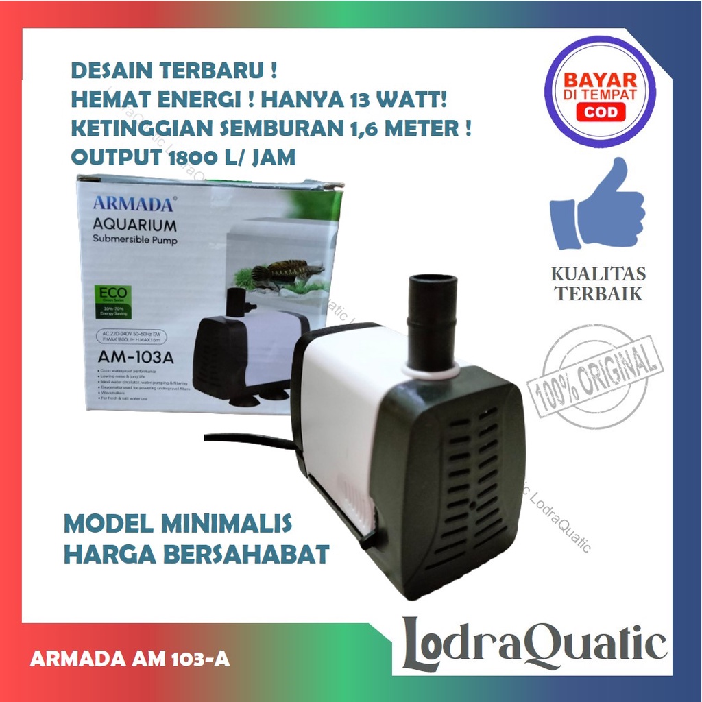 PROMO MURAH ARMADA 103 POMPA KOLAM IKAN ARMADA 103 NAIK 1,6 METER POMPA AIR HIDROPONIK POMPA KOLAM KECIL POMPA AQUARIUM BESAR FILTER AQUARIUM FILTER KOLAM IKAN KOI FILTER POMPA AIR LAUT MARINE POMPA 2000 LITER PER JAM