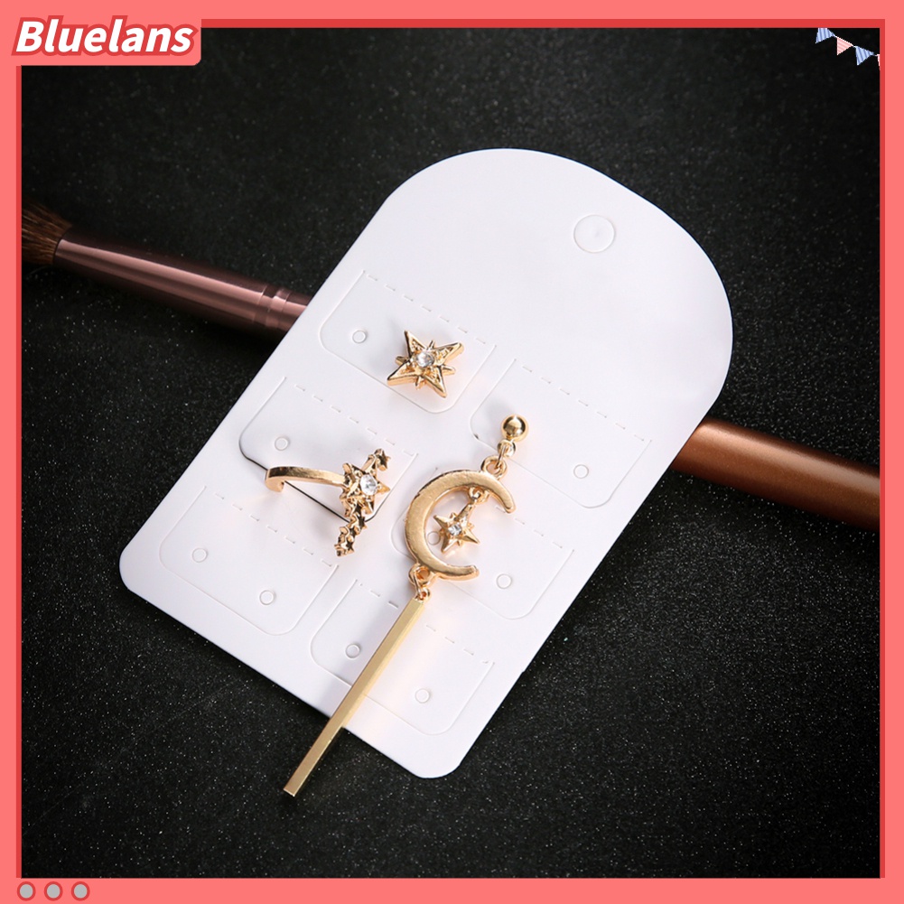 3pcs / Set Anting Stud Desain Bulan Bintang Bar Aksen Berlian Imitasi Untuk Wanita