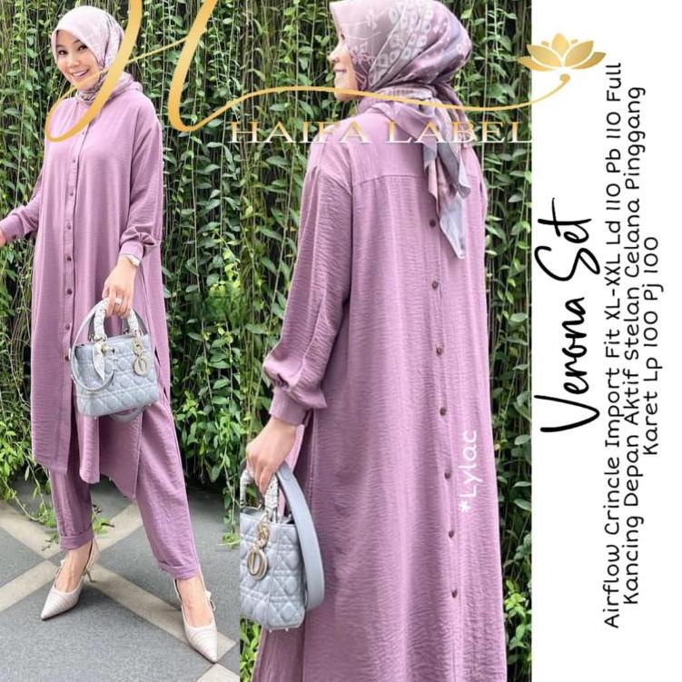 {BUL.18Oc22ᵁ} Verona Set Airflow Crincle Import Premium Fit XL XXL Long Set Tunik Jumbo