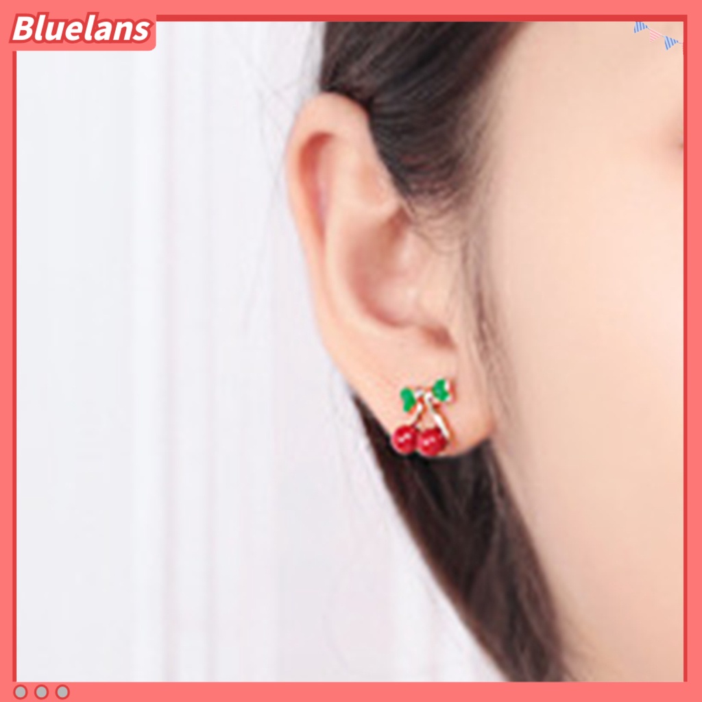 Bluelans 2Pcs Anting Stud Bentuk Cherry Warna-Warni Untuk Ruang Ganti
