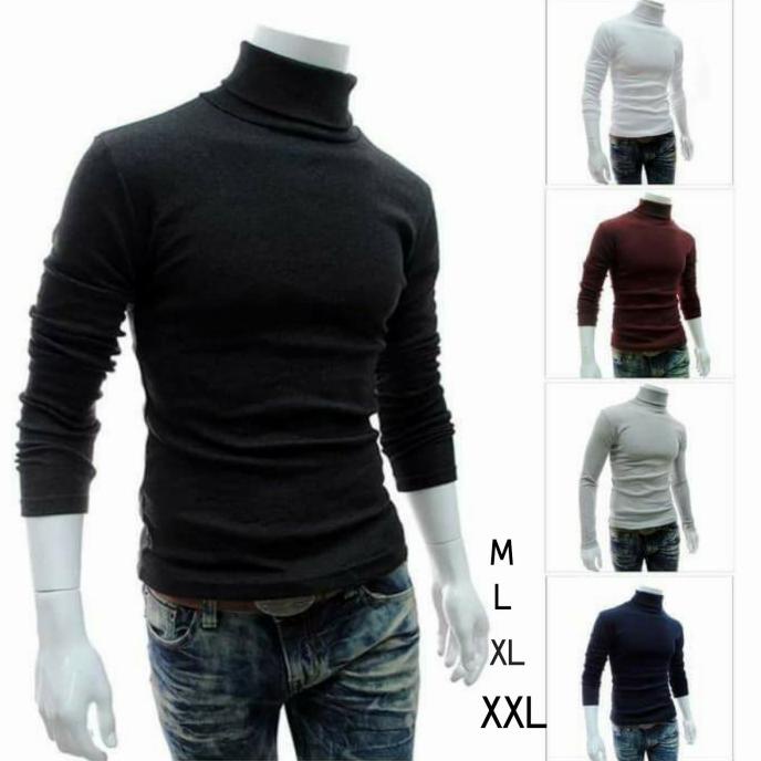 Kaos polos leher turtleneck kaos pria korea kaos panjang leher tinggi