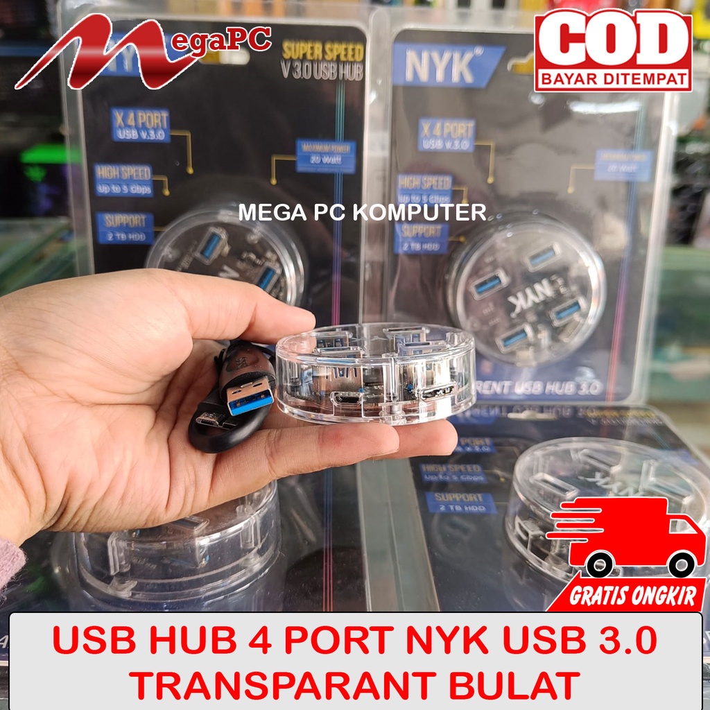 USB HUB 4 PORT NYK USB 3.0 BULAT TRANSPARANT