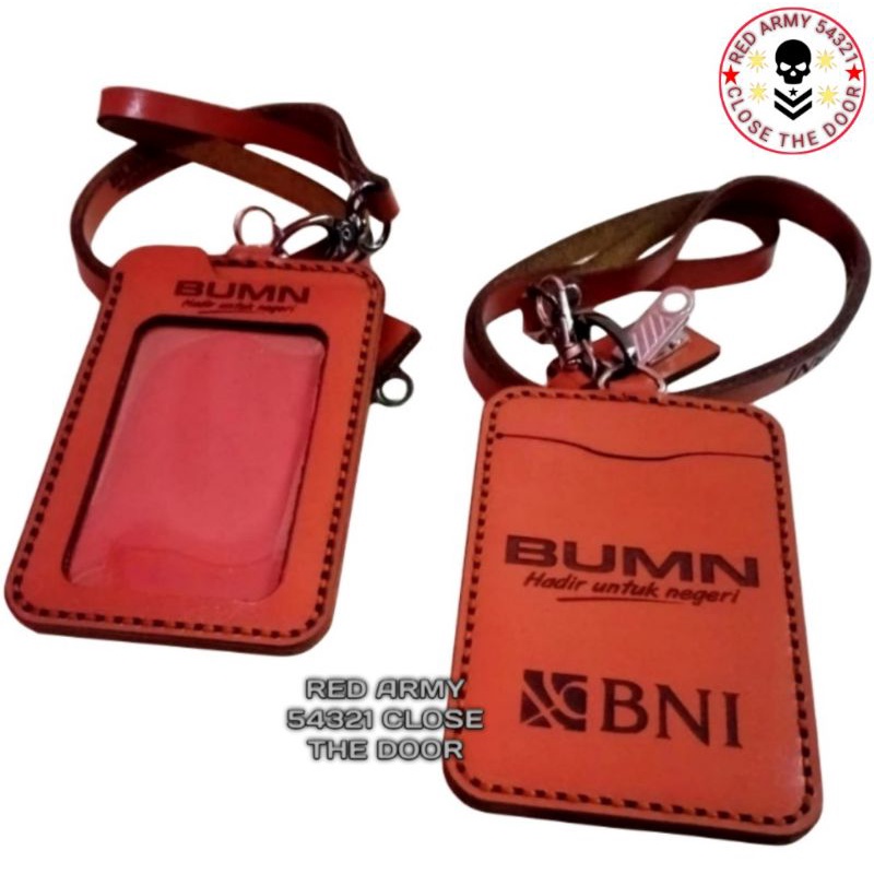 

Holder ID Card Kulit Asli - Tali Lanyard Nametag Logo BUMN BANK BNI