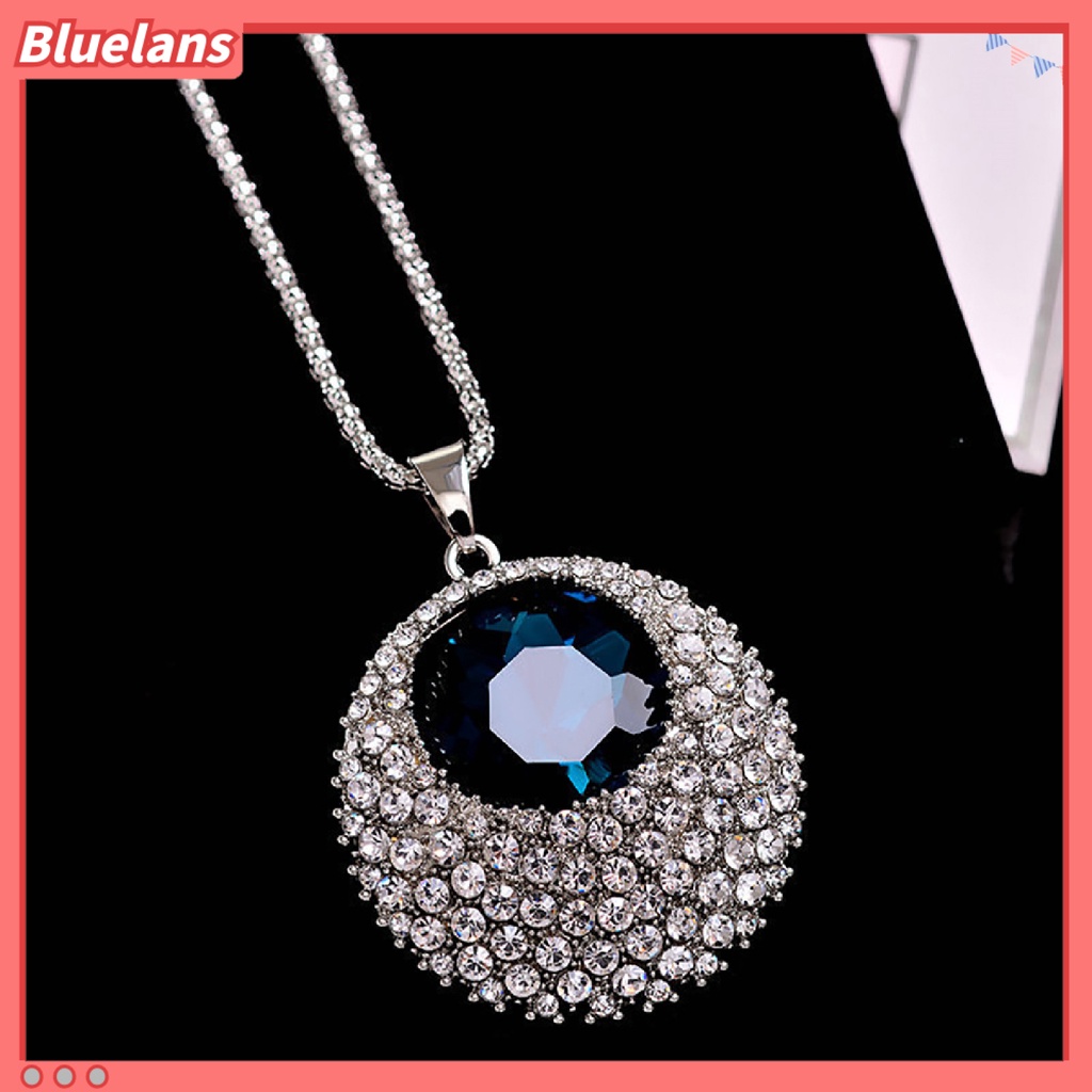 Bluelans Kalung Rantai Panjang Liontin Bulat Aksen Berlian Imitasi Gaya Vintage Untuk Wanita