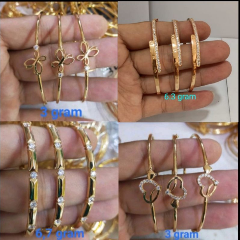 Gelang Pipa Variasi, Perak 925, Sepuh Emas Kuning