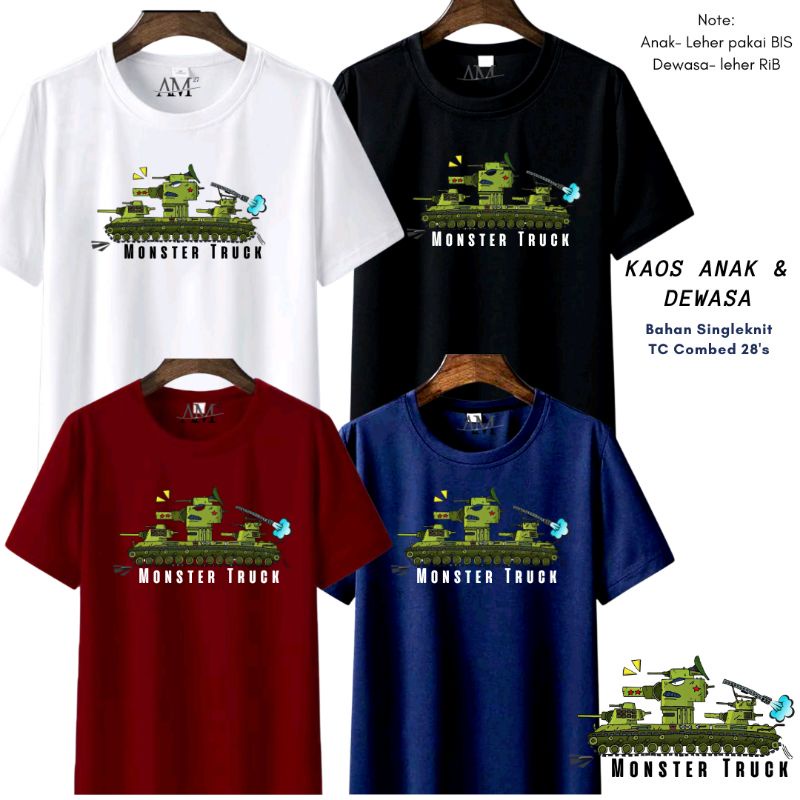 Baju Kaos Anak Cowok 3-12 tahun - Remaja- Dewasa S- 7XL-XXXL MONSTER TRUCK