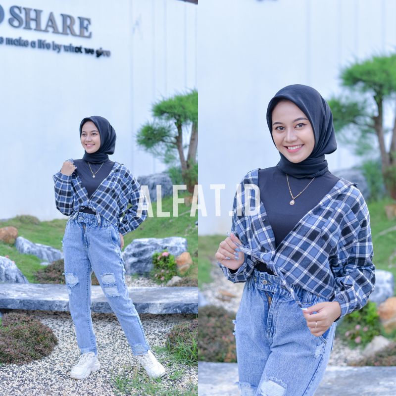 Kemeja korea terbaru || kemeja korea tartan || kemeja wanita