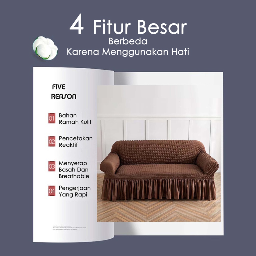 Rindu.Star Sarung Sofa Cover Sofa  Elastic Sofa Cover With Skirt Stretch / Sarung Alas Penutup Sofa Renda Elastis Corak Motif