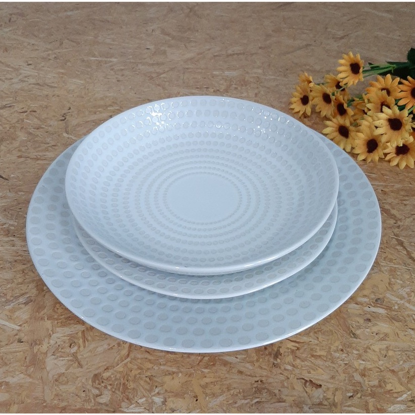 00556 Dinner Set Keramik Polkadot 3pcs / Piring Keramik Set / Set Piring Makan Keramik Polkadot Puti