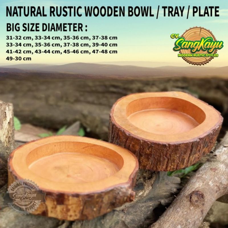 Mangkok kayu besar bowl rustic nampan piring saji kayu utuh unik tray