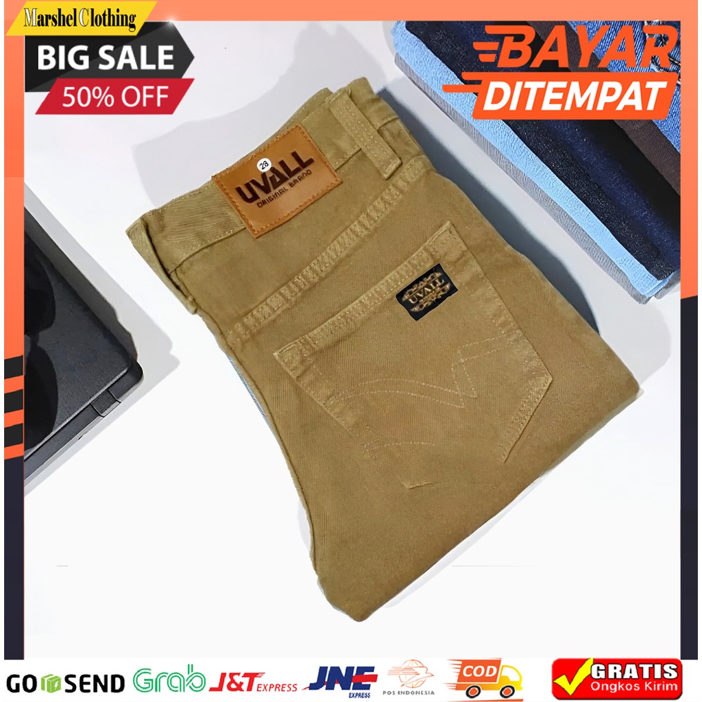 𝐩Ⓙв - Celana Jeans Model Standar Regular Uvall Pria Cream 28 38 / Celana Jeans Standar Regular Uvall