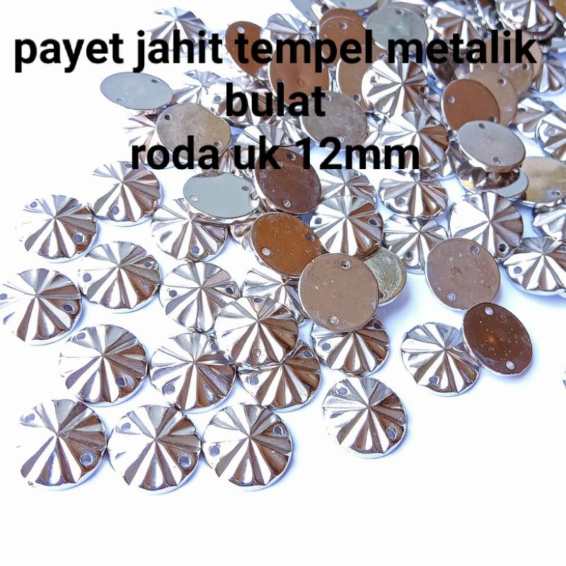 diamond jahit mote tempel bulat manik manik tempel metalik uk 12mm per lusin