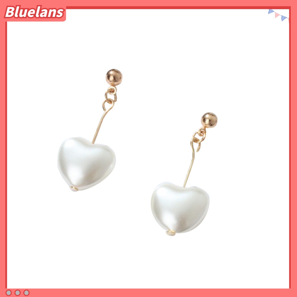 Bluelans Elegant Love Heart Imitation Pearl Pendant Dangle Stud Earring Women Jewelry