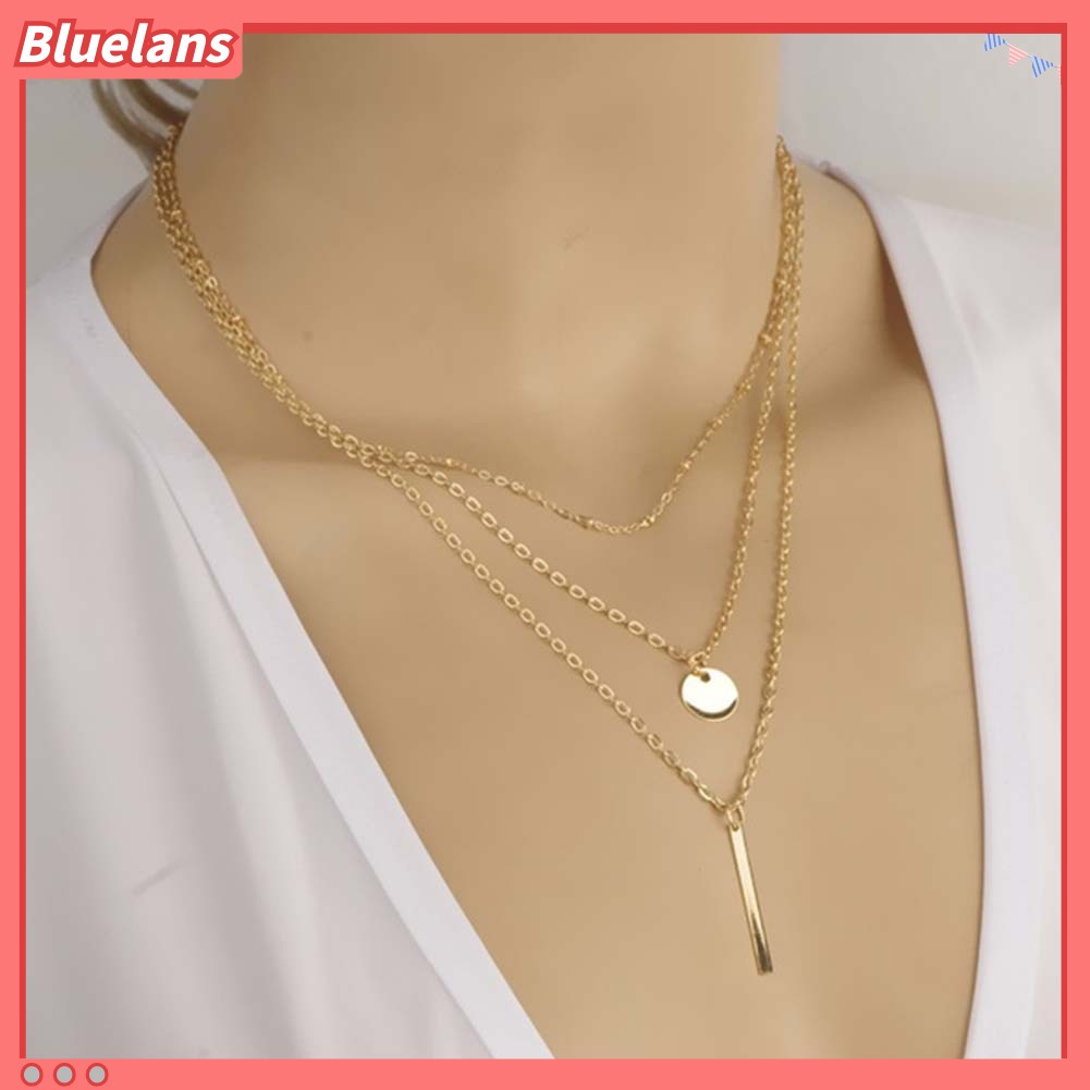 Bluelans Fashion Women 3 Layer Bar Round Pendant Long Chain Necklace Party Jewelry Gift