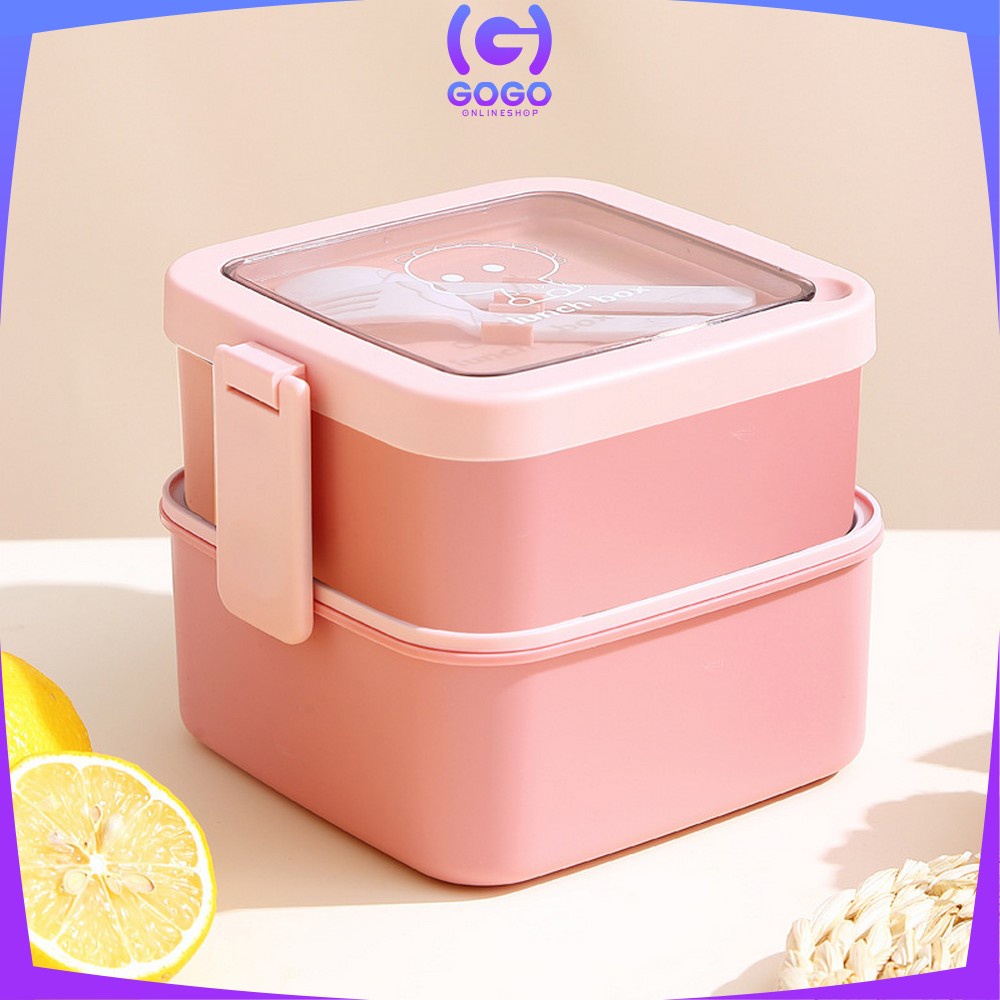 GOGO-C695 Lunch Box Set Tempat Makan 2 Susun Stackable BPA FREE / Kotak Bento Tingkat Dengan Sendok Garpu Set Portable