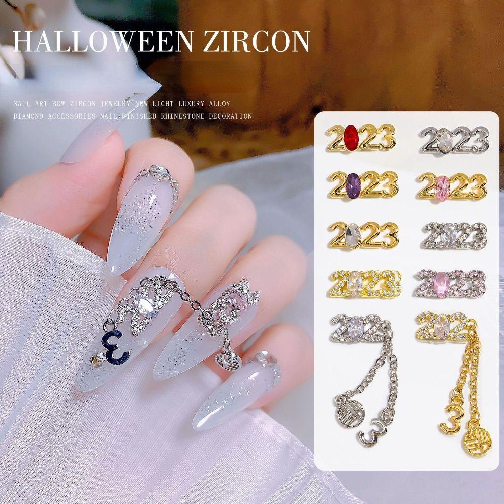 AUGUSTINA Agustina 2023hiasan Kuku Berlian Zirkon Hiasan Kuku Manikur Aksesoris Bagian Kuku 3D Permata Wanita Perhiasan Kuku