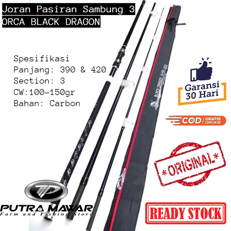 Joran Pasiran Orca Black Dragon 420 CW100-150gr  Surf Sambung 3 Bahan Carbon Kaku, Ringan Dan Murah