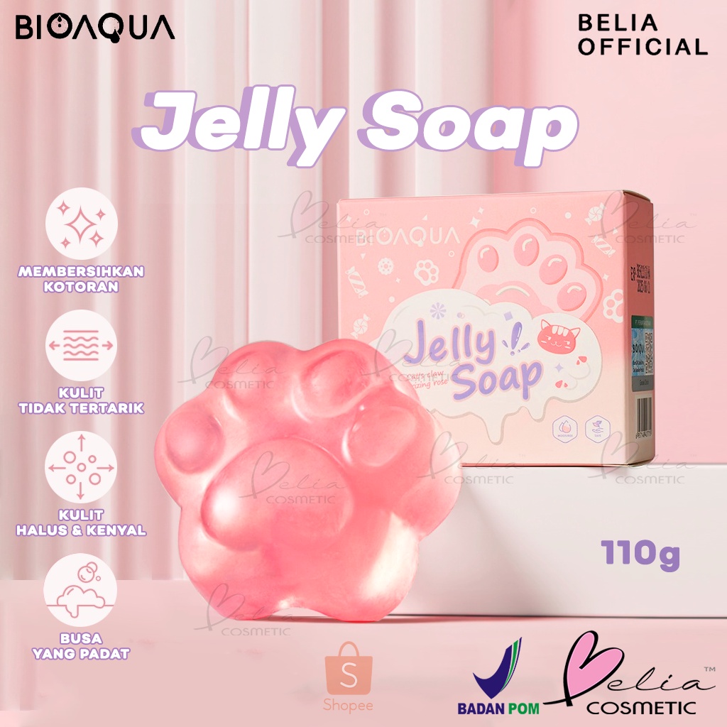 ❤ BELIA ❤ BIOAQUA Jelly Soap Cat's Claw Moisturizing Rose 110g | Sabun Badan Muka Leher Sabun Batang Mandi Bening Mawar | Jerawat Punggung | BPOM