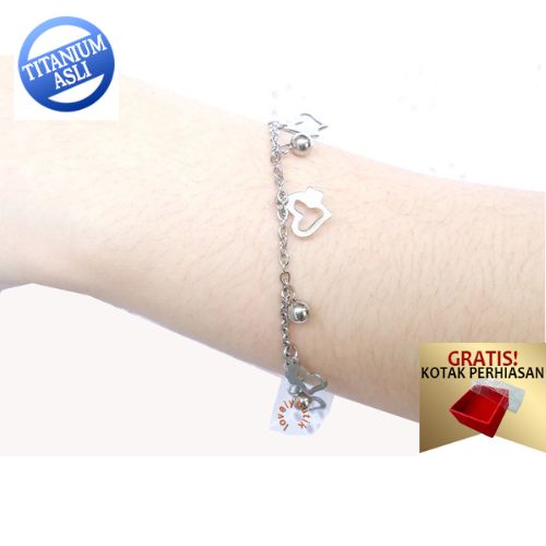 Lovelybutik - Gelang Tangan Titanium Anti Karat Gelang Sofi4 Anti Luntur Model Gandulan Love New