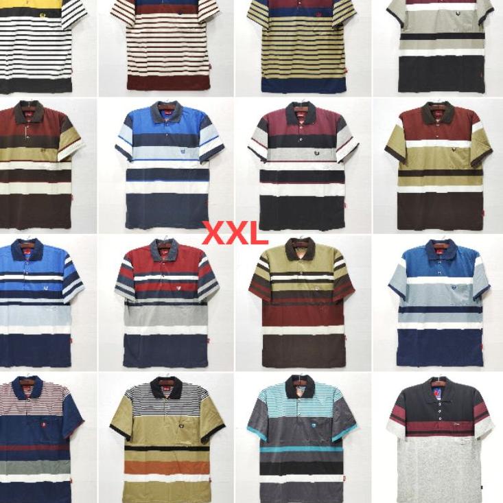 Kaos Kerah Salur Saku Pria Dewasa Lengan Pendek adriano size XXL ◦ THB.18Oc22ᴺ