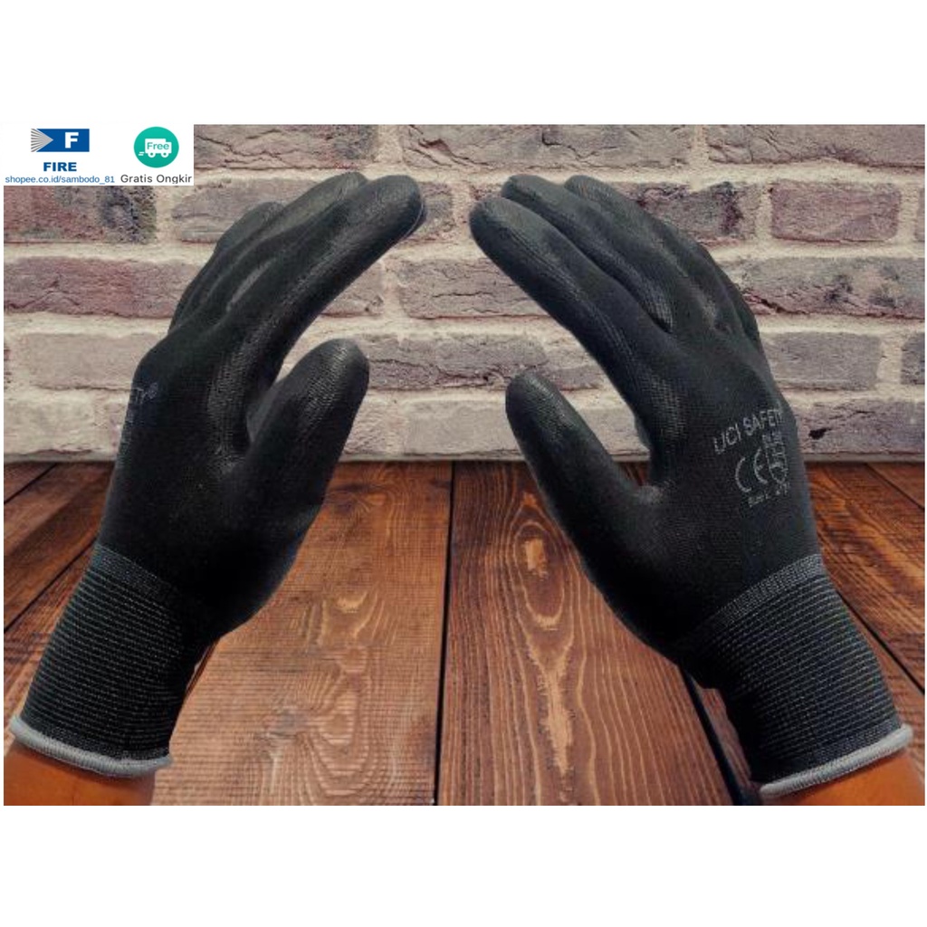 Sarung Tangan Tukang Telapak Tangan dilapisi karet Bahan Nylon Polyester Elektronik Assembly Static Multi Purpose Polyurethane Kerja Palmfit Safety Gloves Security Dilapisi Karet Industri Pabrik Uci Safety Motor Bengkel otomotif