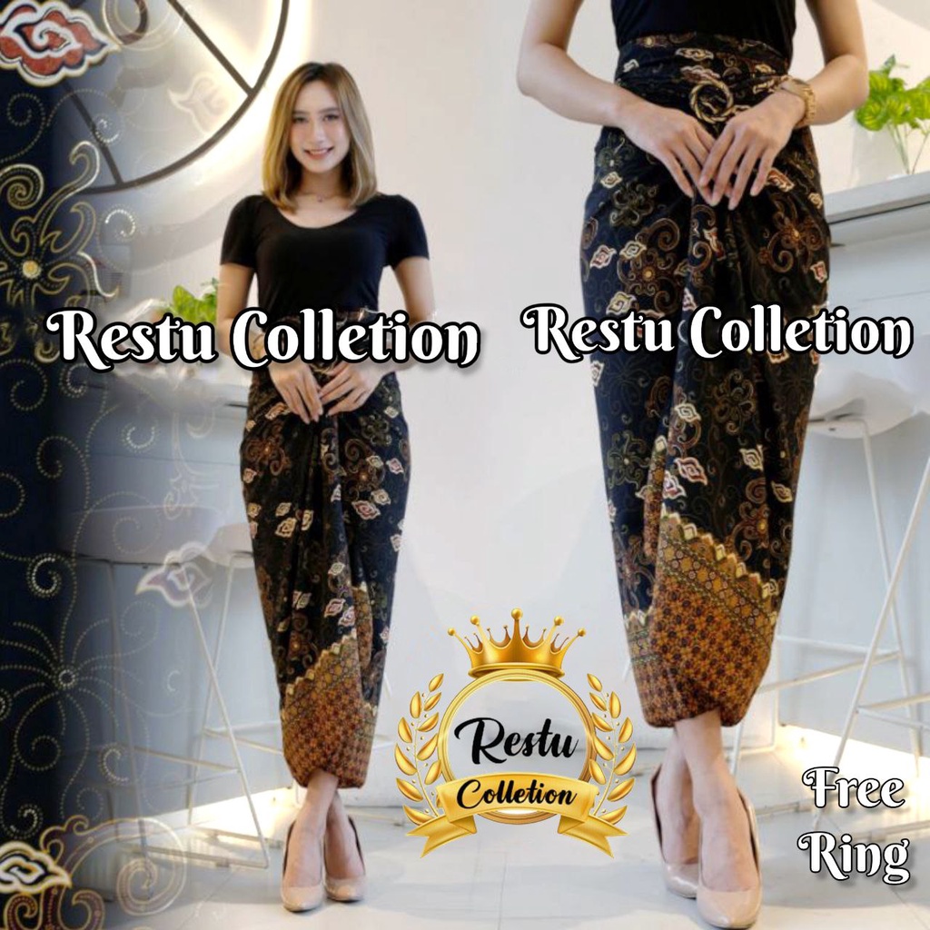 { COD } Rok Lilit Warp Skirt Serut Songket Jumputan Batik Panjang Wanita Bawahan Kebaya Kondangan Nikahan Wisuda Modern Tunangan Cewek Bahan Sutra HQ Premium All Size By Restu Colletion Motif Clasik Salem Bestseller