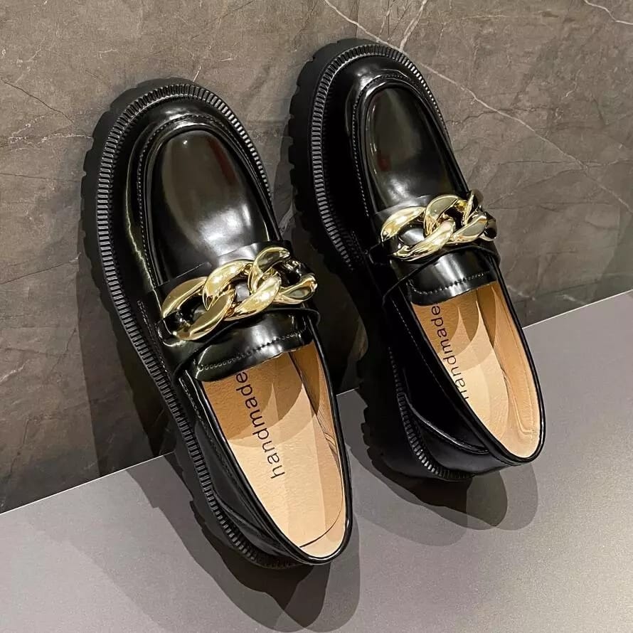 Sepatu Docmart Loafers / Sepatu Fashion Rantai Gold LOLYY 0099