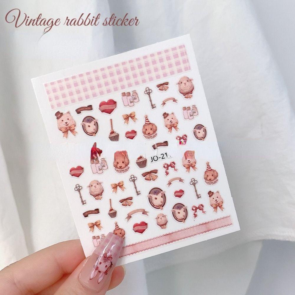 AUGUSTINA Agustina Kartun Hewan Stiker Kuku 5lembar Babi Bunga Manicuring DIY Foil Pola Hewan Nail Art Decals