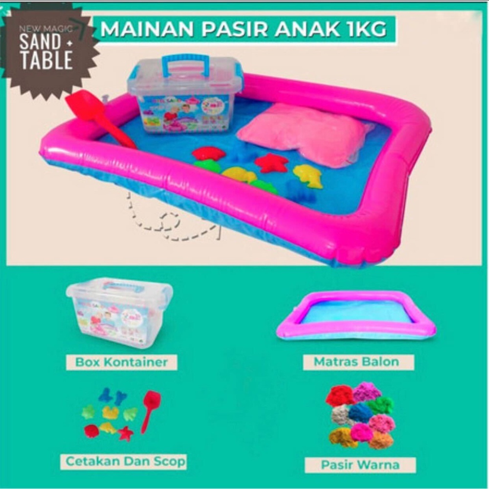 1 SET Mainan Pasir Ajaib 1KG + MEJA + POMPA Meja Mainan Anak KOLAM PASIR AJAIB Melatih Kinetik anak KOLAM MAGIC SAND KOLAM PANCING IKAN Pad Playmat Watermat Kid Tempat Main Pasir - Gambar Acak