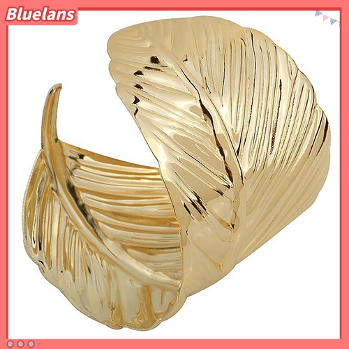 Bluelans Gelang Bangle Cuff Lebar Model Terbuka Bentuk Daun Bahan Metal Untuk Wanita