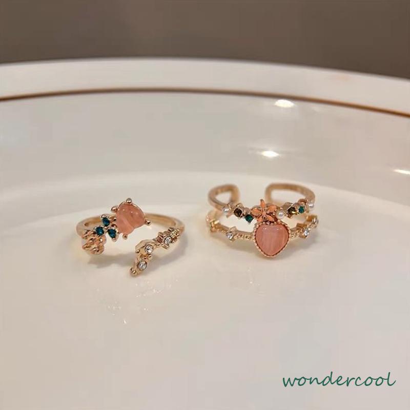 Cincin Taman Hati Opal Pembukaan Ringan Dapat Disesuaikan Cincin Wanita Manis Mewah-Won