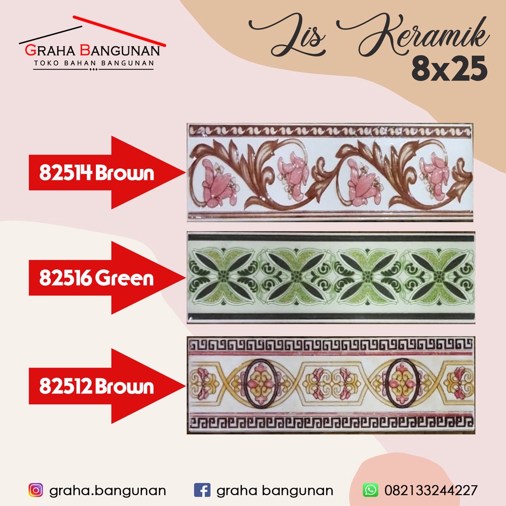 LIS KERAMIK DINDING UKURAN 8X25CM - 1LBR