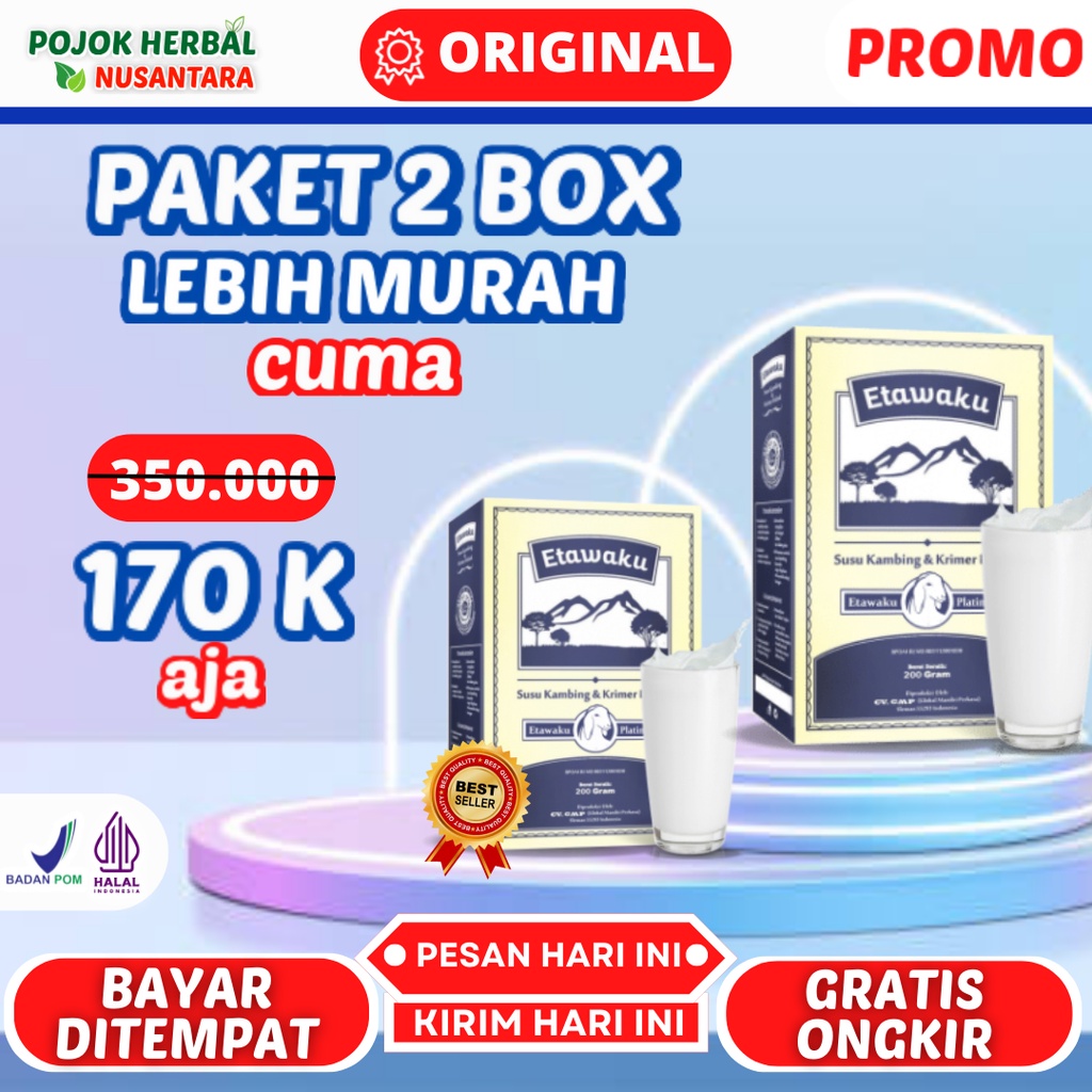 

Paket 2 Box Etawaku Platinum |Susu Kesehatan| Susu Kambing Segar Etawa Bubuk Krimer Nabati Atasi Masalah Pernafasan Asma Bronkitis Sesek Napas usu Kambing Etawa Tinggi Kalsium | Susu Terapi | Susu Kambing Etawa Tinggi Kalsium