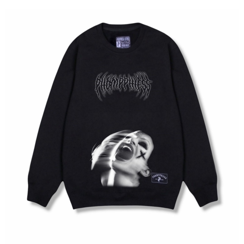 PHOMPPHIESS Sweater Metal Sweater Crewneck Hitam Pria Wanita