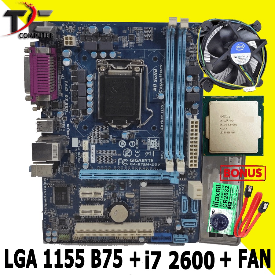 PAKET MAINBOARD 1155 B75 GIGABYTE + I7 2600 + FAN