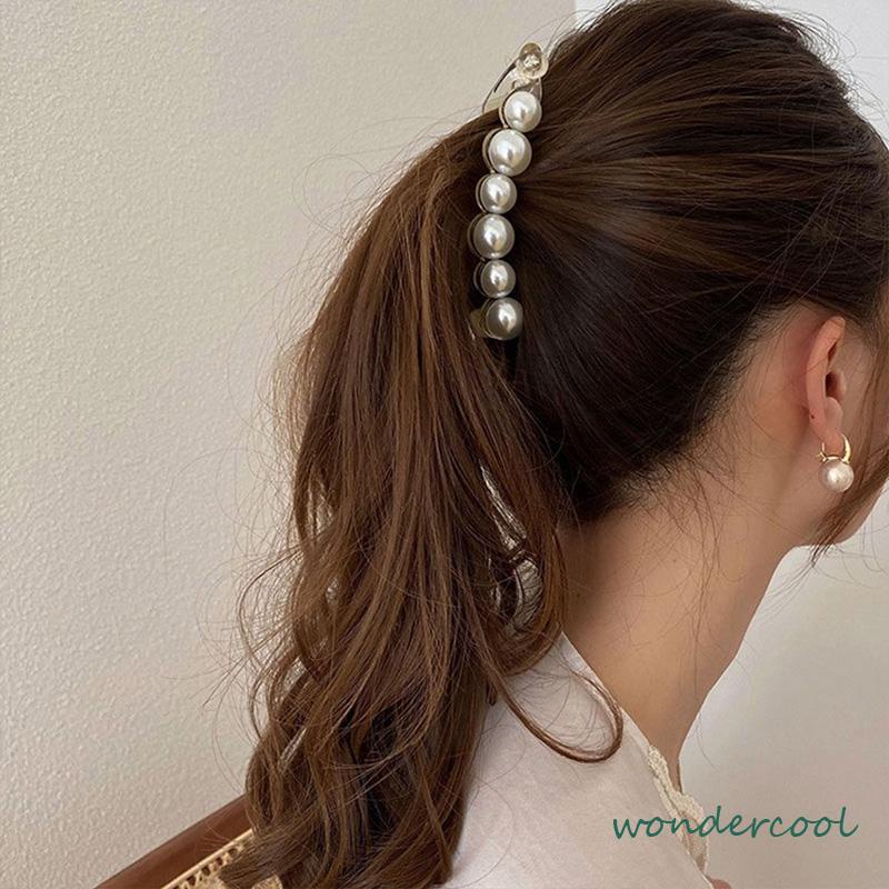 Jepit Rambut Pisang 10.5cm Mutiara Kristal Jepitan Ponytail  Salon Banana Ponytail Hair Claw Clips-Won