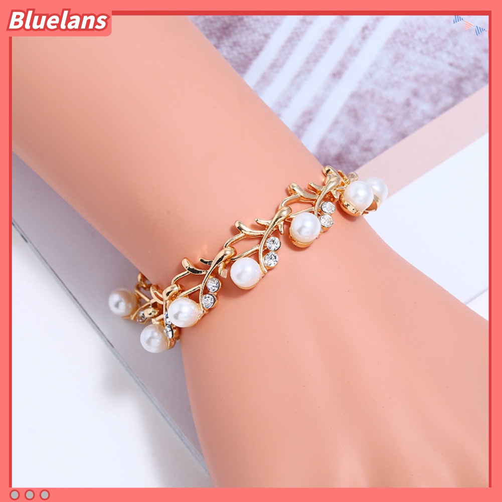Bluelans Elegant Faux Pearl Rhinestone Necklace Earrings Bracelet Bridal Jewelry Gift