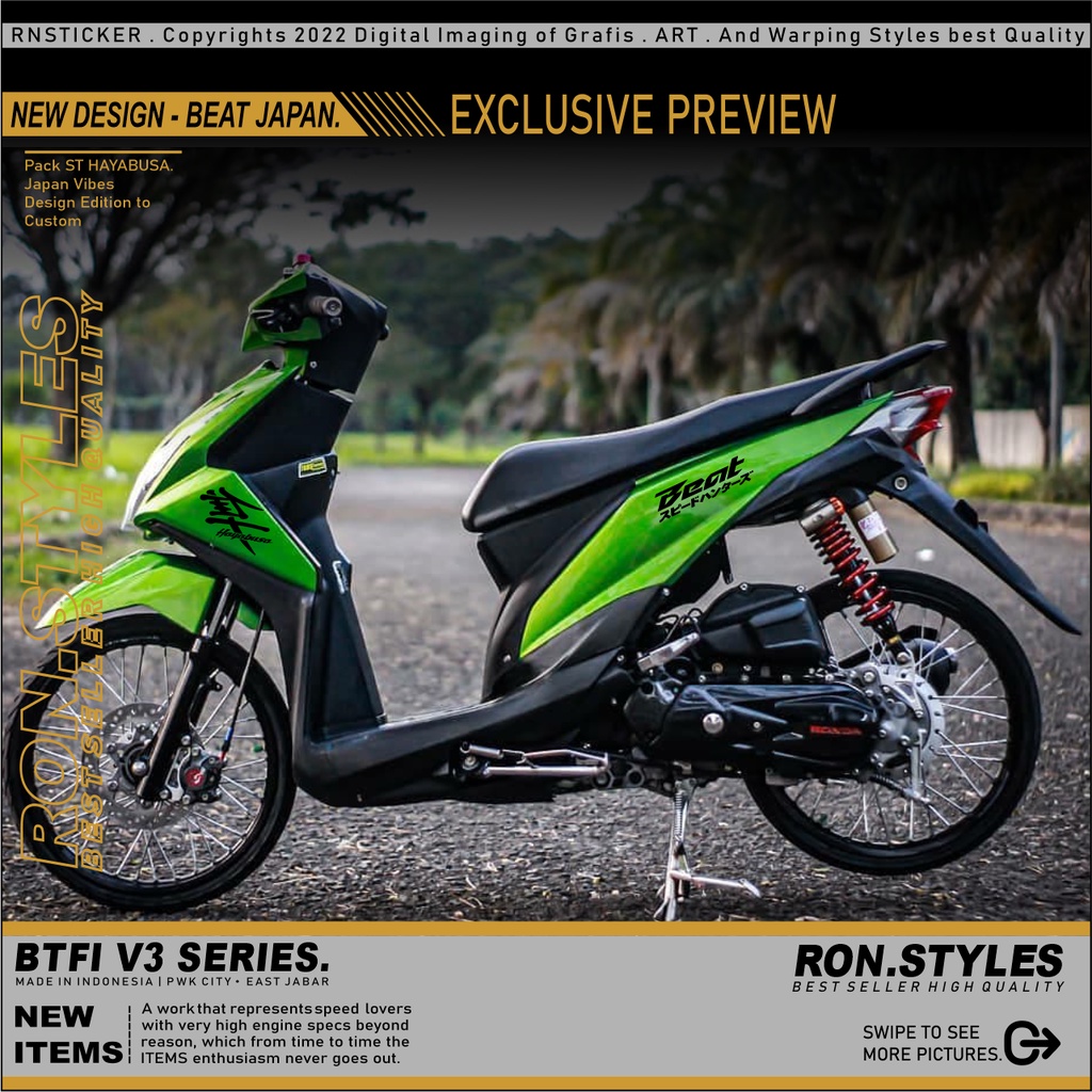 CUTTING STICKER BEAT FI KANJI SIMPEL EMBLEM VARIASI BEAT FI EMBLEM BEAT FI JAPAN CUTTING BEAT JEPANG STICKER BEAT FI STRIPING VARIASI BEAT FI HIJAU STRIPING BEAT F1 LIS BODY BEAT FI STIKER JEPANG BEAT