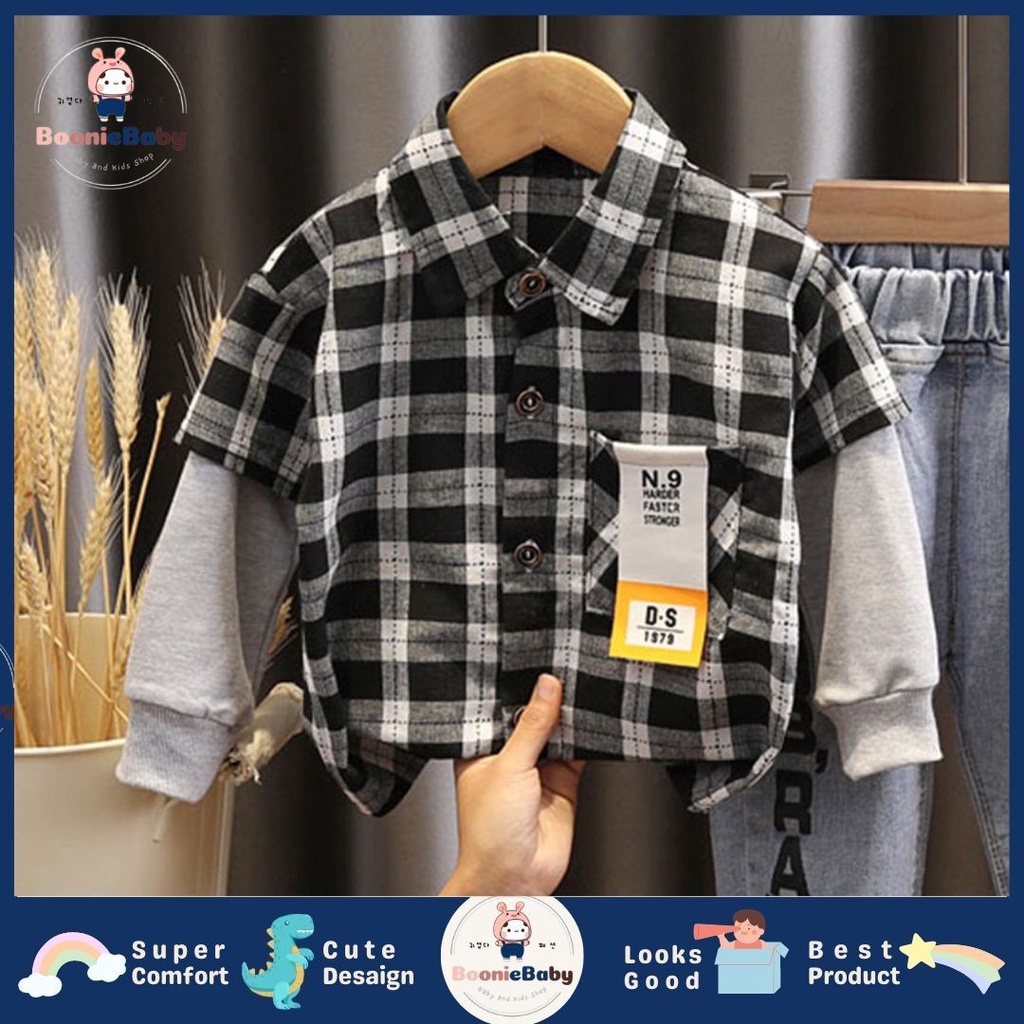 boonie SET NO DS JEANS EBV Setelan Kemeja Bayi anak Laki-laki import Lengan panjang Berkualitas