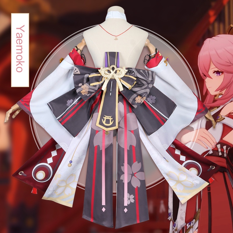 【Wetrose】Genshin Impact Yae Miko Cosplay Wanita Costume Kostum Full Set, Miko Wig