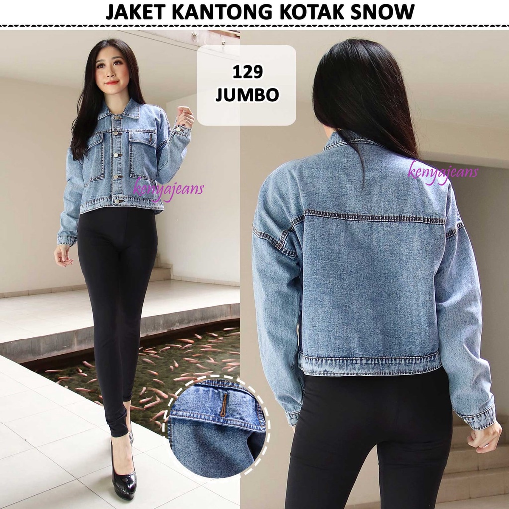 7C-G JAKET CROP JEANS PREMIUM SNOW BIRU ~ JAKET DENIM ~ JAKET JEANS WANITA ~ JUMBO SIZE