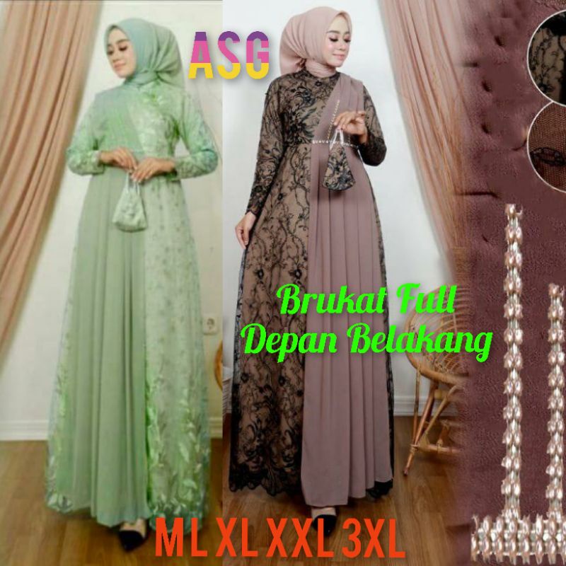 | TerBaru | Dress Muslim CaniLLa Gamis  Brukat Full Terbaru Baju Wanita Jumbo Abaya Syari Remaja Kekinian Kondangan Pesta Mewah Murah