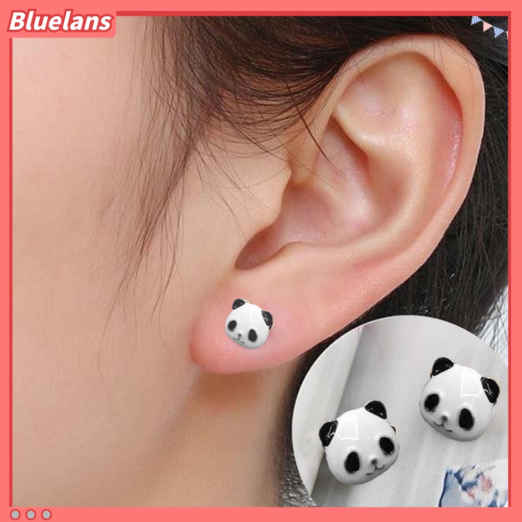 Anting Stud Enamel Bentuk Kartun Panda Mini Untuk Perhiasan Wanita