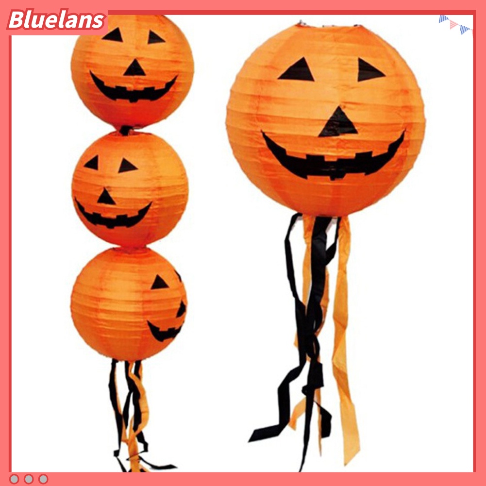 Lentera Gantung Bahan Kertas Motif Tengkorak Labu Laba-Laba Untuk Dekorasi Halloween