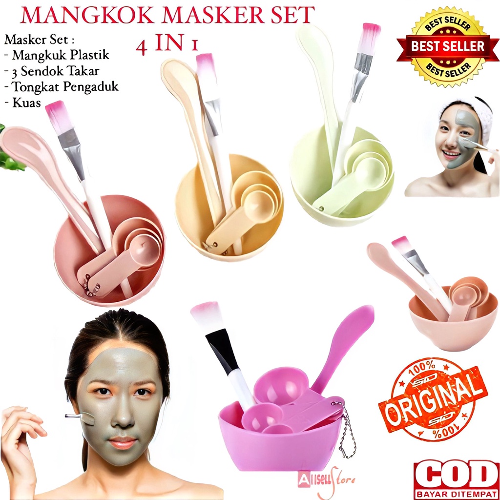 ( BISA COD ) PROMO Mangkuk Masker Wajah Set 4in1 Kosmetik Mangkok Spatula Sendok Takar / Peralatan Masker / Masker Set