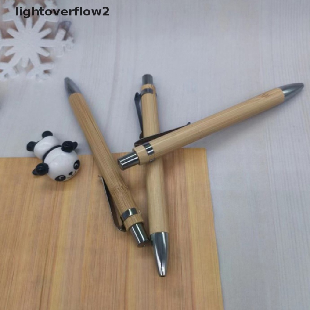 (lightoverflow2) 4pcs / Set Bolpoin Kayu Bambu Ujung Peluru 1.0mm Tinta Biru / Hitam Untuk Stationery Sekolah / Kantor