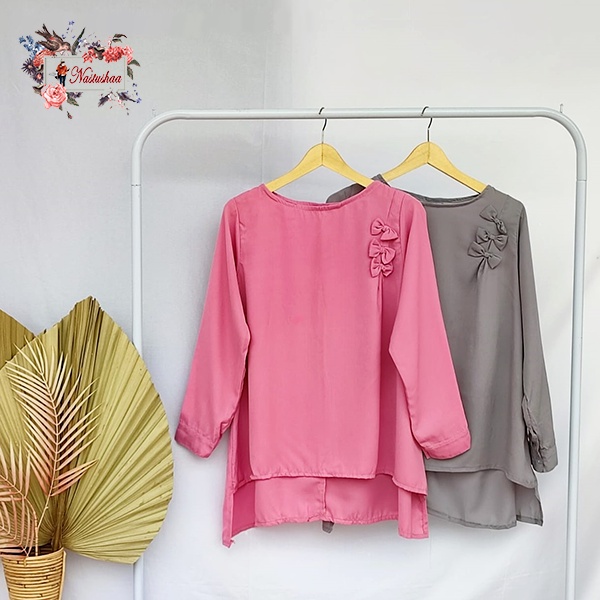 Blus Tangan Panjang Gaya Korea Variasi Pita Kecil - Atasan Wanita Tinggi Rendah Best Quality Blouse Wanita Remaja Dewasa