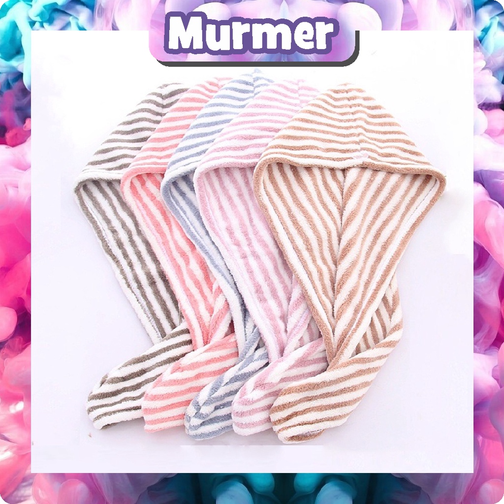 MurmerOfficial Handuk Keramas Hairtowel Handuk Turban Microbulu Handuk Kancing Kramas Handuk Rambut Onehand R524 R525