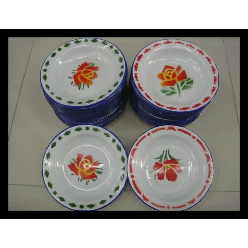 piring jadul enamel kaleng 22cm / piring makan seng motif kembang 22cm / piring jadoel vintage seng 22cm