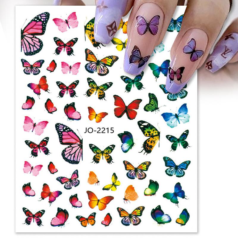 Stiker Kuku 3D Motif Bunga / Daun / Kupu-Kupu Warna Biru Untuk Dekorasi Manicure DIY